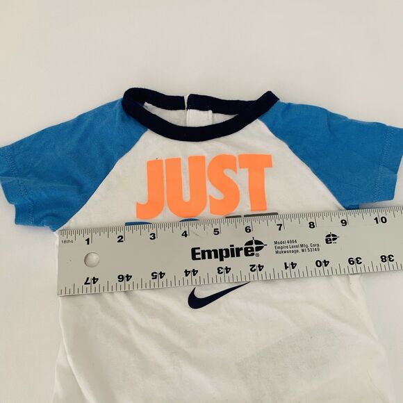 Nike Bodysuit Baby Boy 9 Months White Blue Just Do It Spellout Logo Swoosh Snap - Picture 5 of 6